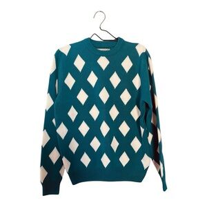 Bogey Boys Teal and White Argyle Sweater Diamond Golf Top Men’s Size Small NEW